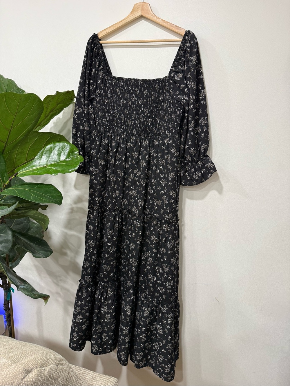 Baltic Born Black Floral Smocked Midi Dress - Picture 3 of 5